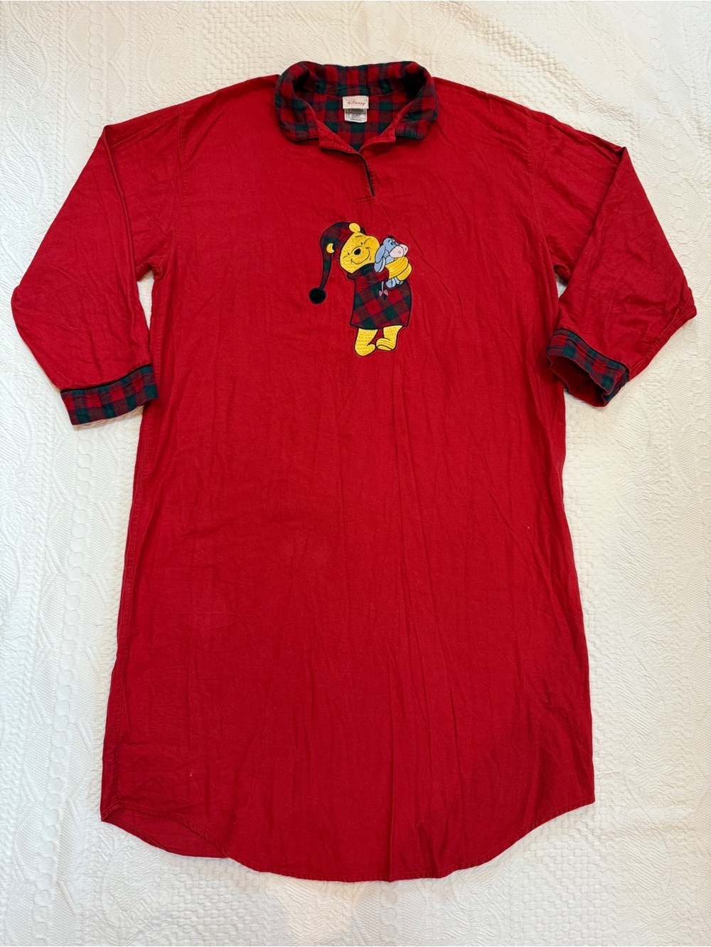 Vintage Disney Store Winnie the Pooh Flannel Nightgown Red Womens Large L Eeyore